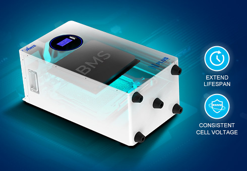 يستخدم نظام BMS الذكي مع تقنية التوازن النشط لتحسين أداء البطارية ، وإطالة عمر البطارية ، وضمان جهد خلية ثابت.